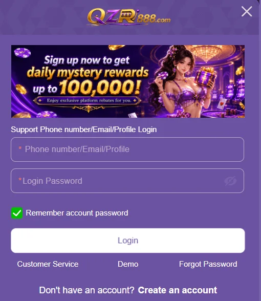 QZR888 Game Login interface